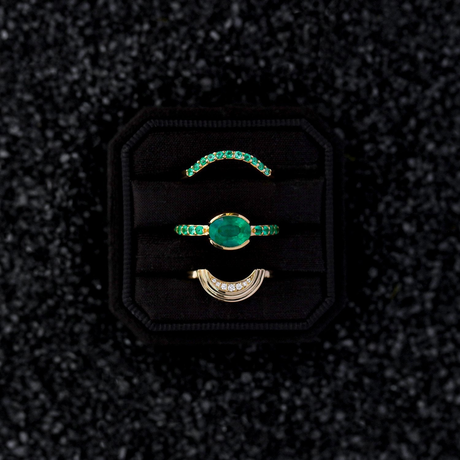 midheaven collection ring suite Mare Nubium Emerald Ring Suite