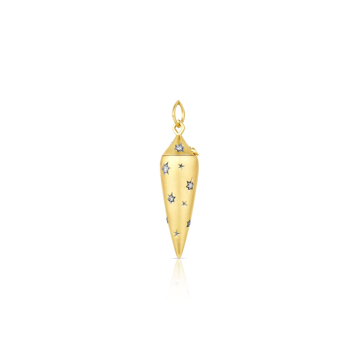 Reverie Pendulum, an 18k gold locket vessel with stars in pavé on every face