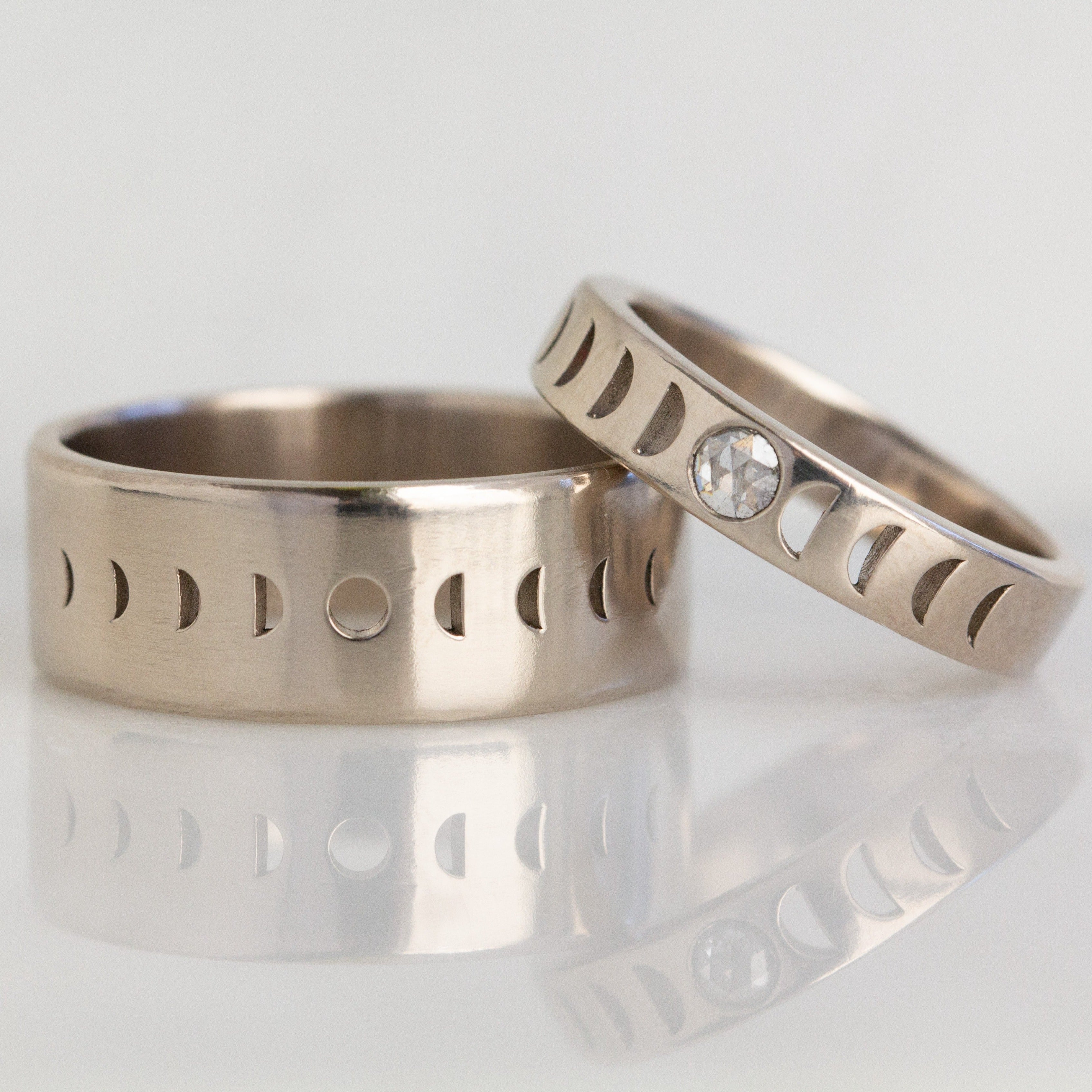 Eclipse Moon phase ring | gender neutral wide band | 18k palladium - 12th HOUSE