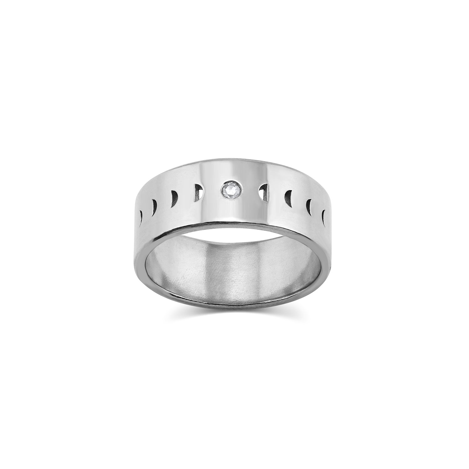 Eclipse Moon phase ring | gender neutral Wide Band | Platinum - 12th HOUSE