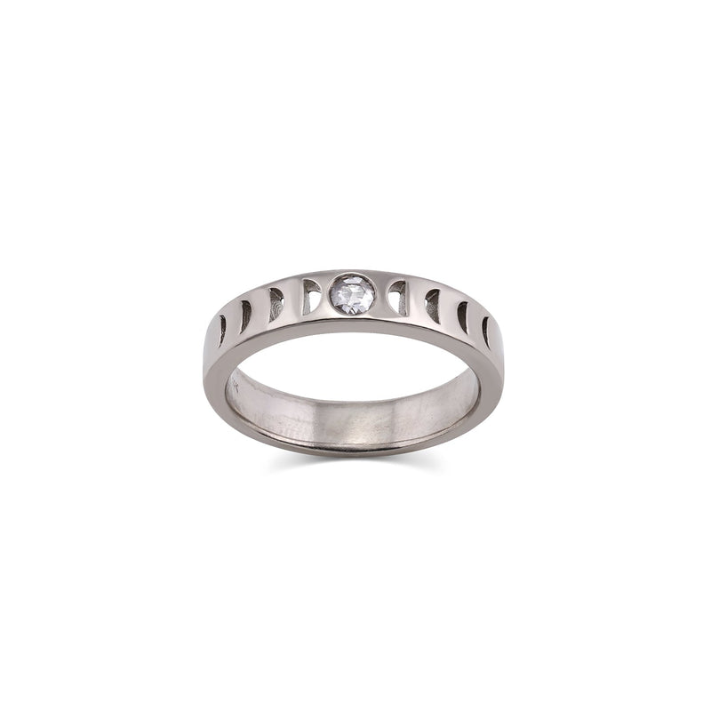 Moon phase wedding ring, 4mm wide platinum band at 12th HOUSE