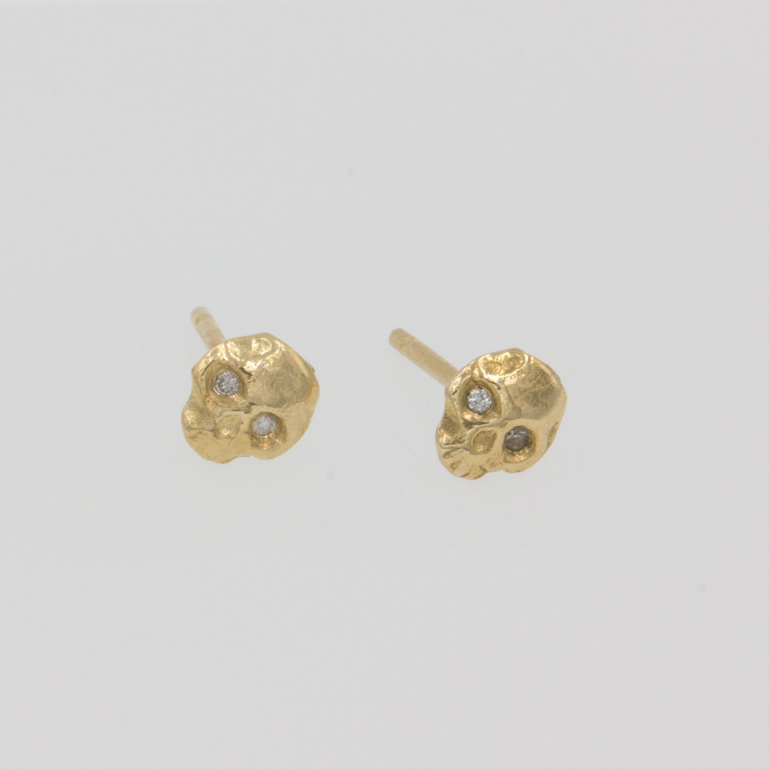 Fine Talisman Collection studs 14k yellow - pair of studs Mignon Skull Studs || white diamonds