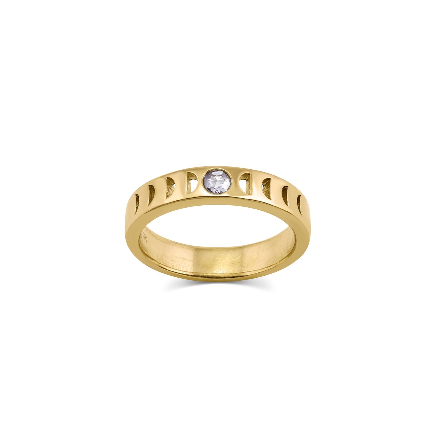Moon Phase Rings moon phase rings > stacking rings > wedding bands > gender neutral bands > rose cut diamond ring > promise rings >lunar phase ring > moon ring > phases of the moon ring white rose cut diamond / 4 Moon Phase Ring | 4mm wide | gemstones