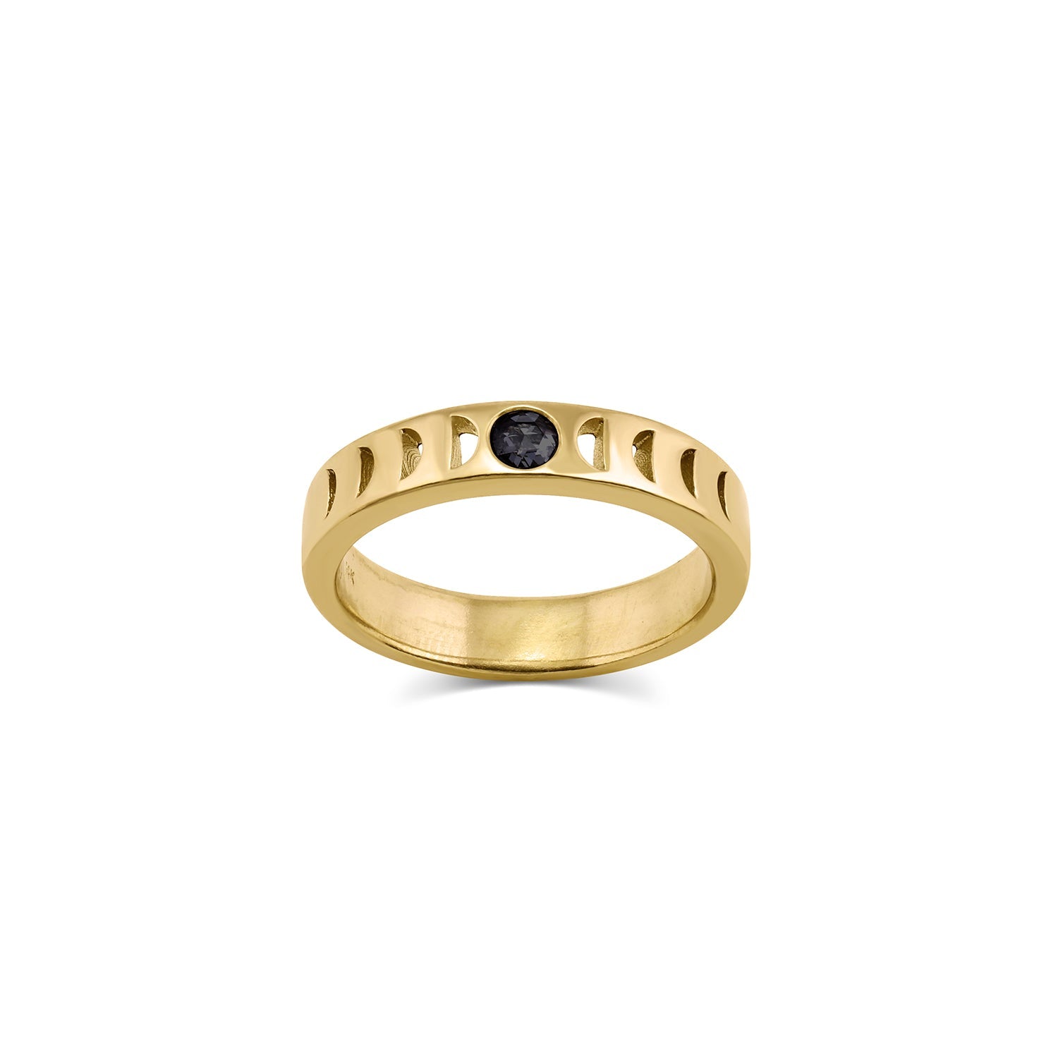 Moon Phase Rings moon phase rings > stacking rings > wedding bands > gender neutral bands > rose cut diamond ring > promise rings >lunar phase ring > moon ring > phases of the moon ring black rose cut diamond / 4 Moon Phase Ring | 4mm wide | gemstones
