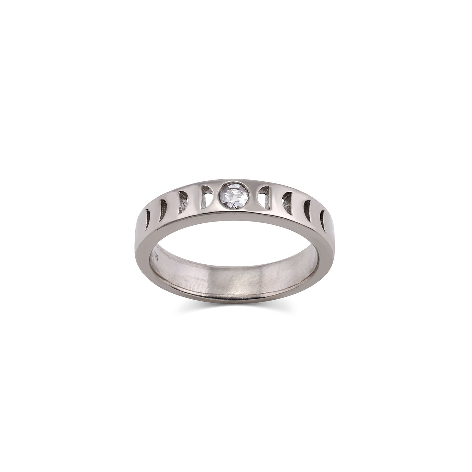 Moon Phase Rings moon phase rings > stacking rings > wedding bands > gender neutral bands > rose cut diamond ring > promise rings >lunar phase ring > moon ring > phases of the moon ring 4.5 / platinum Moon Phase Ring | 4mm wide | precious white