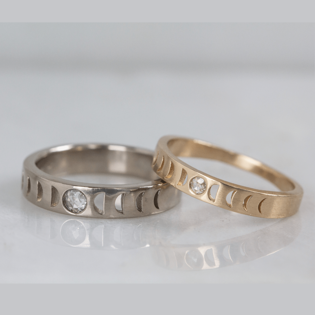 Moon Phase Rings moon phase rings > stacking rings > wedding bands > gender neutral bands > rose cut diamond ring > promise rings >lunar phase ring > moon ring > phases of the moon ring Moon Phase Ring | 4mm wide | precious white