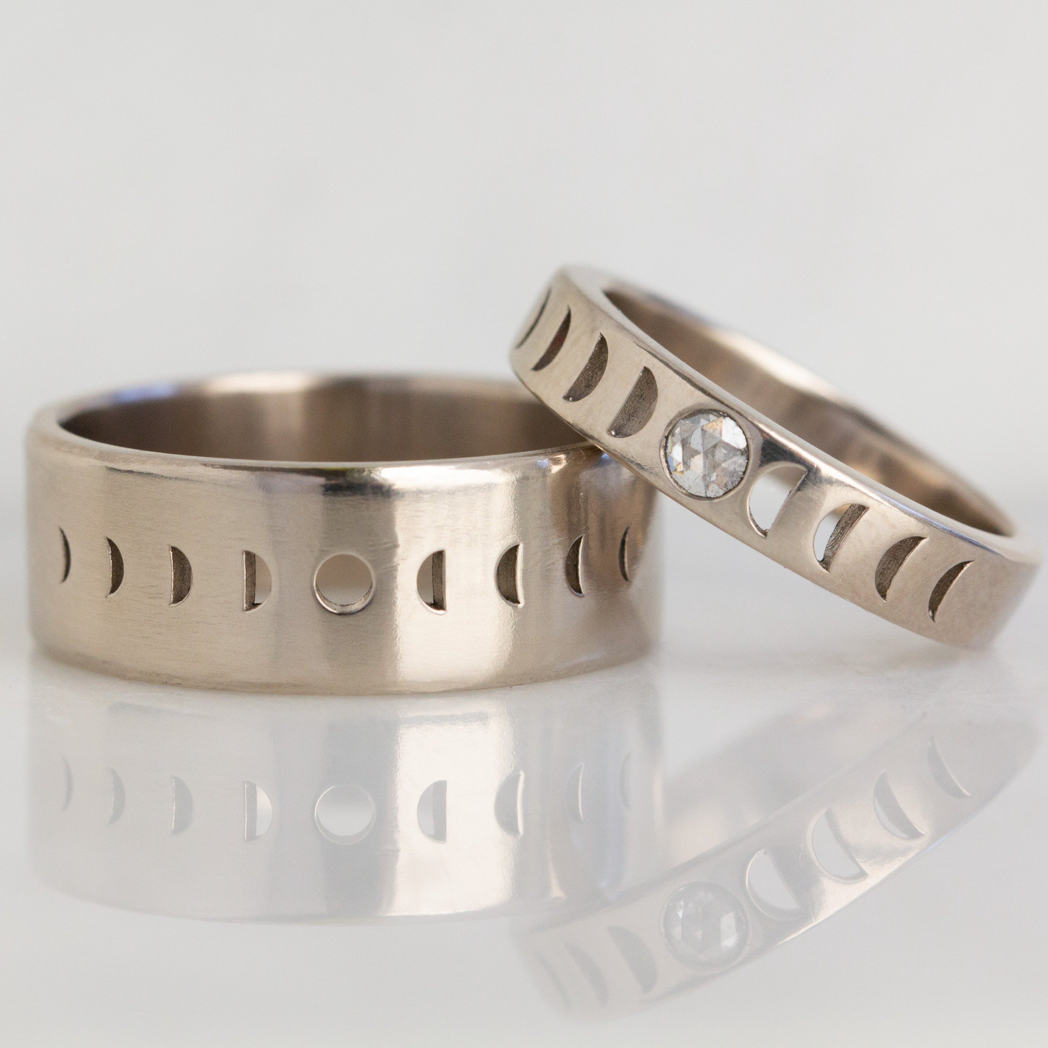 Moon Phase Rings moon phase rings > stacking rings > wedding bands > gender neutral bands > rose cut diamond ring > promise rings >lunar phase ring > moon ring > phases of the moon ring Eclipse Moon phase ring | gender neutral wide band | 18k palladium