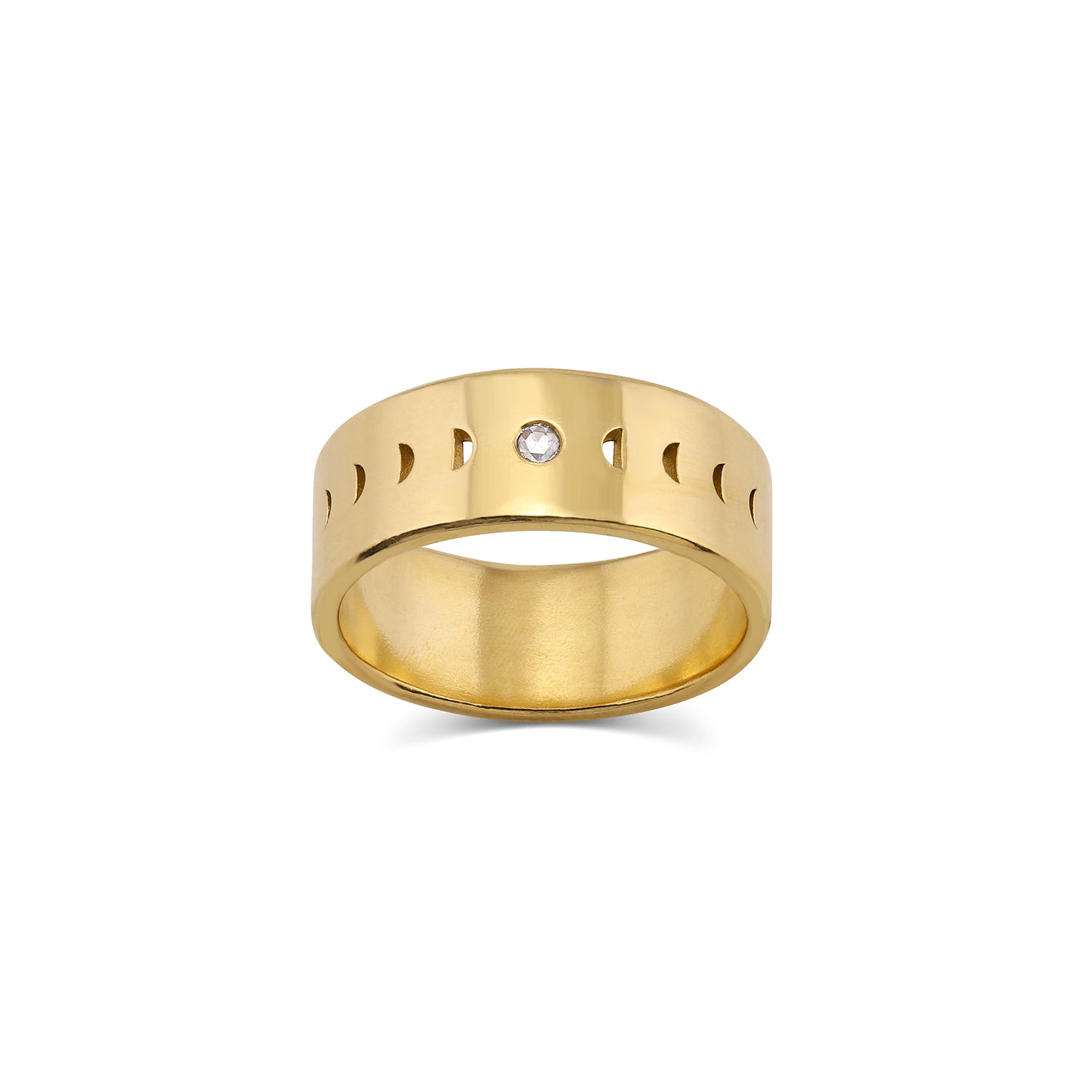 Moon Phase Rings moon phase rings > stacking rings > wedding bands > gender neutral bands > rose cut diamond ring > promise rings >lunar phase ring > moon ring > phases of the moon ring 14k yellow gold / 6 Eclipse Moon phase band | gender neutral wide band | white diamond