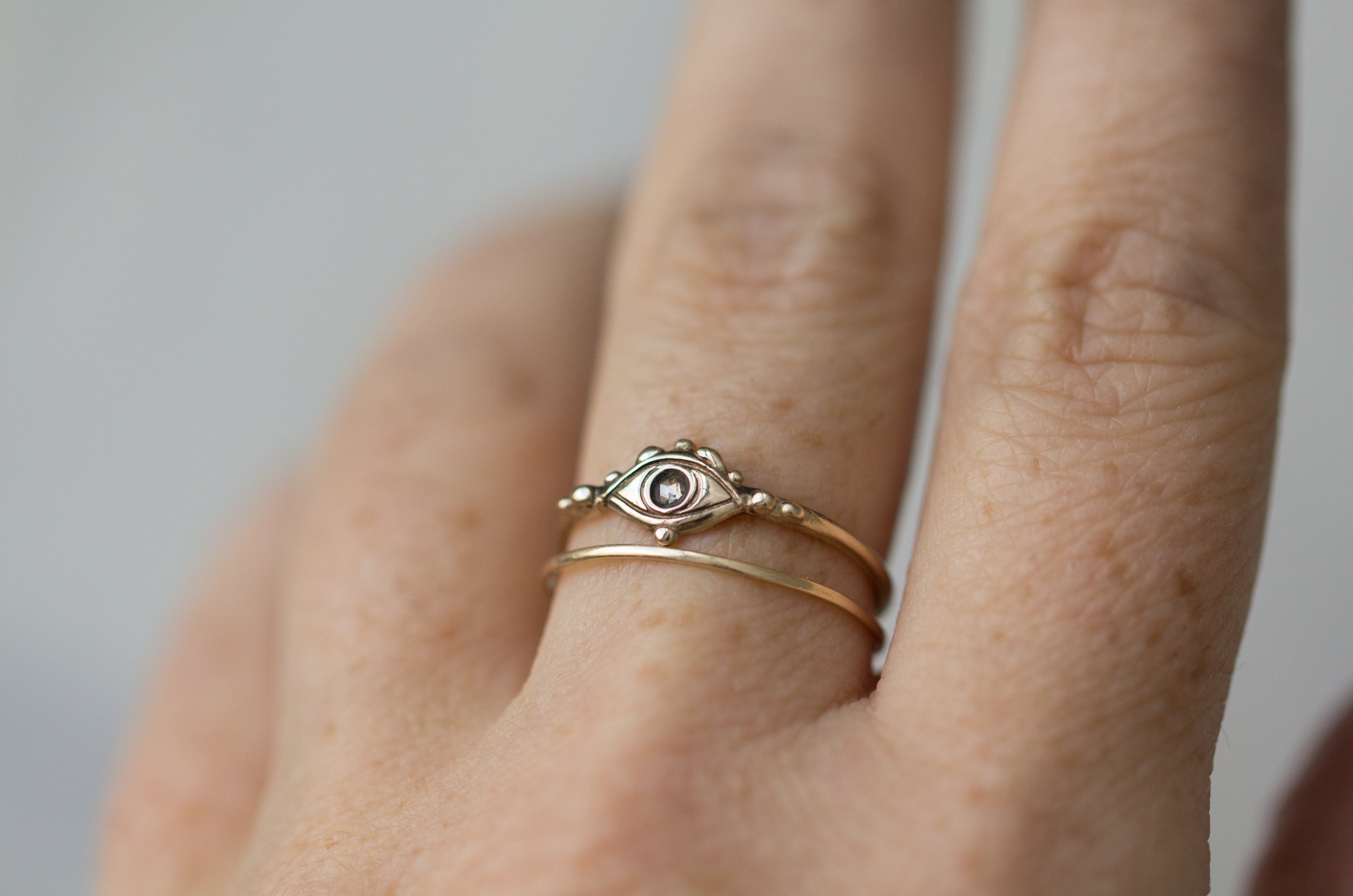 This Third Eye Diamond ring is created as a Fine Talisman to align you with your highest self, a third eye diamond, a 14k gold eye stacking ring. 12th HOUSE | Mystical Fine Jewelry | Talisman | Moon phase Rings | Celestial Zodiac